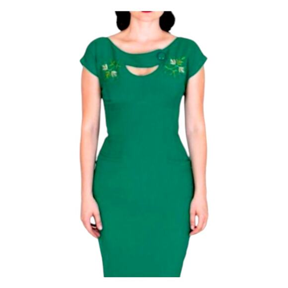 1940s style super flattering Green Pin-up Dress with POCKETS XS - Picture 1 of 10